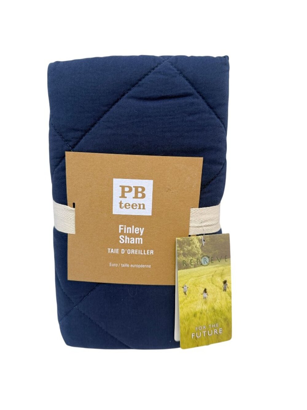 POTTERY BARN TEEN Finley Euro Sham Navy Blue Cotton Quilted Nautical- New